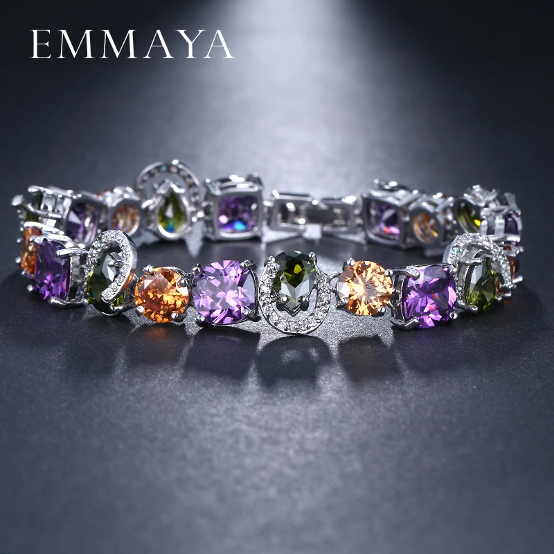 Женский браслет с кристаллами EMMAYA роскошный разноцветный фианитами для