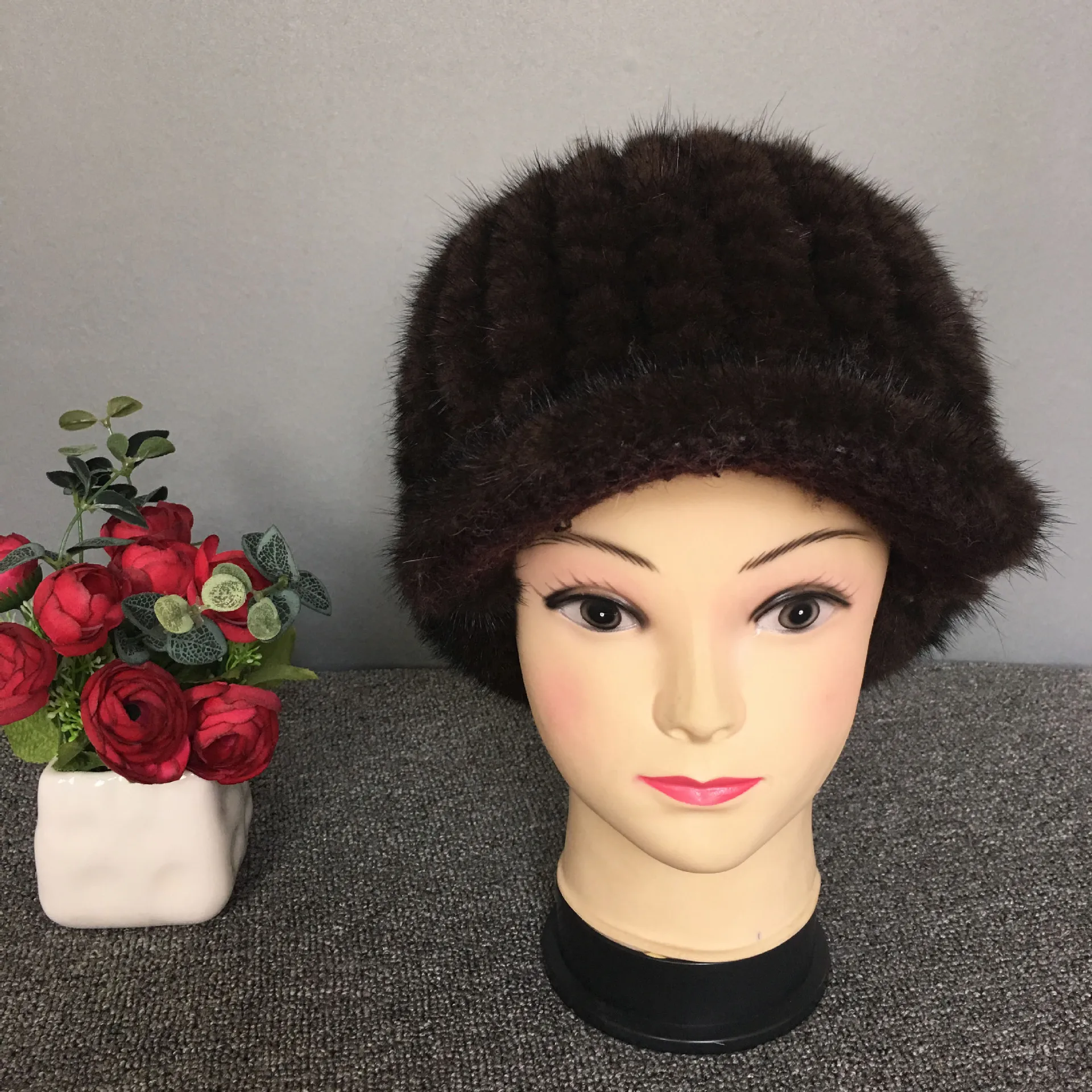 Real Mink Fur Hat female natural fur Women cap Genuine Snow Cap Winter for Girls Skull Knitting Beanies | Аксессуары для одежды