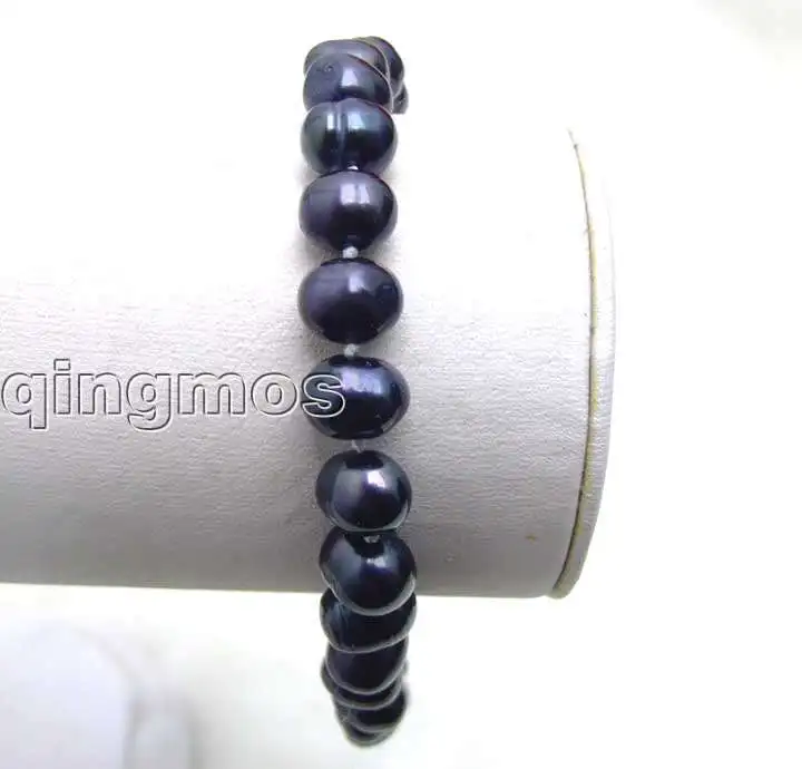 Продажа 6 7 мм черный натуральный пресноводной круглый жемчужный 5 &quotbraclet bra1272|pearl