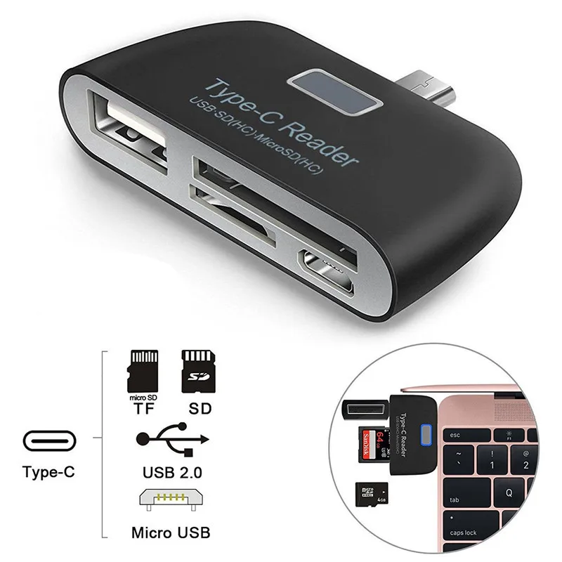Кард ридер Baolyda 4в1 OTG/TF/SD Смарт мини кард Тип C адаптер USB/Micro USB зарядка порт
