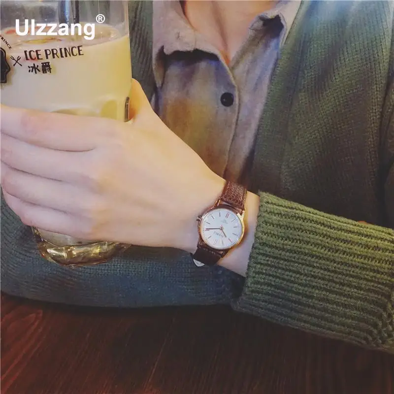 Роскошные винтажные Классические кварцевые часы из натуральной кожи золотого и