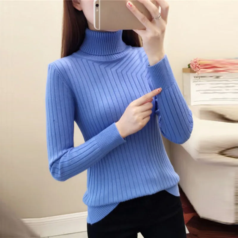 

2019 New autumn Winter Warm Women Loose fashion Turtleneck Sweaters Pullovers Knit Long Sleeve Bottoming Sweater RQ225
