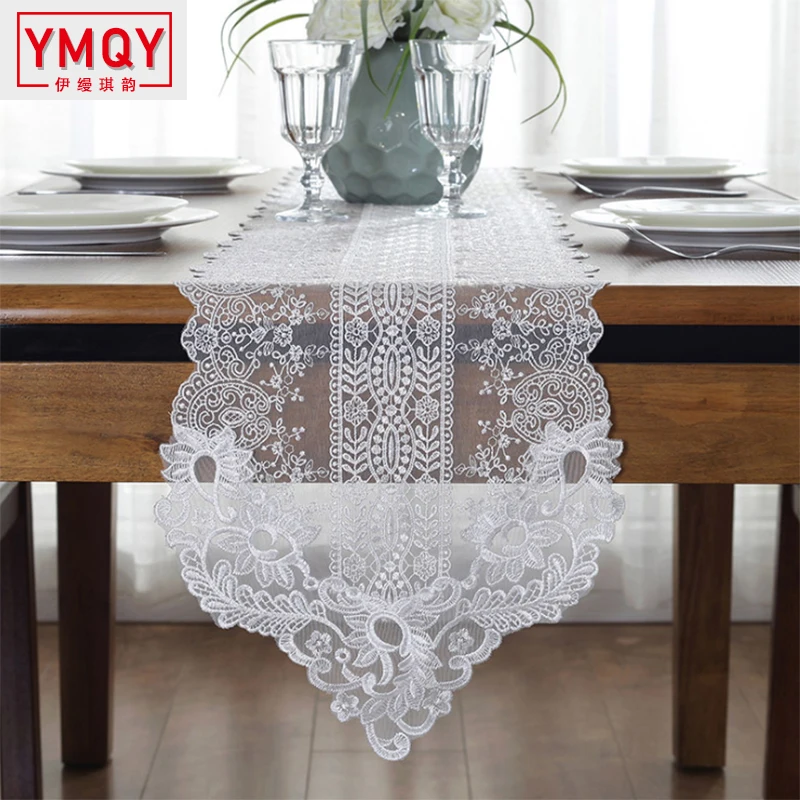 YMQY Korean Lace Table Runner Wedding Decoration White Flag Embroidered Tablecloths TV Cabinet Cover | Дом и сад