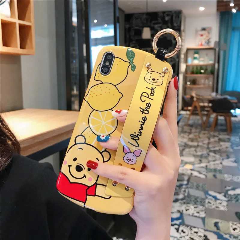 For iphone XR XS max X Cute lemon winnie Wrist strap soft Phone Case iPhone 8plus 7 7plus 6 6S 6p Shell stand holder case |