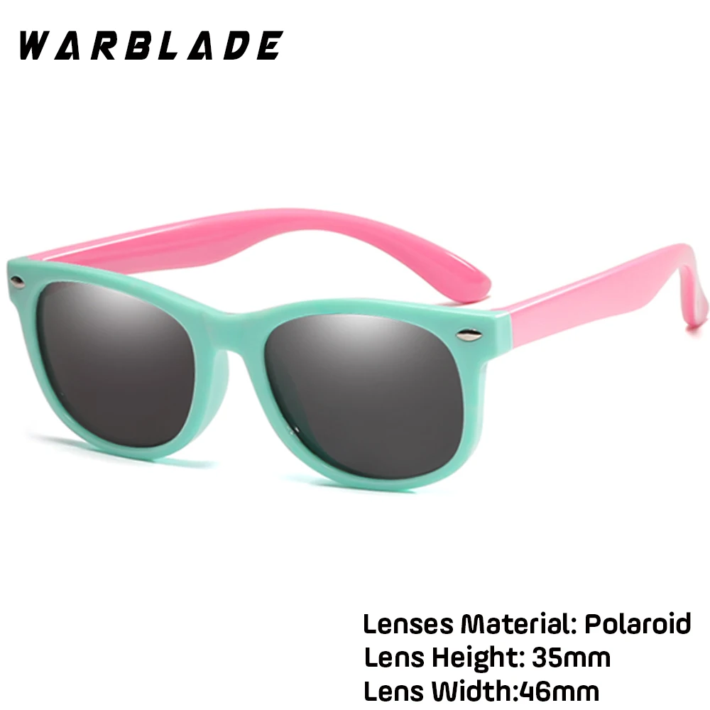 green pink WarBLade Girls Sunglasses TR90 Silicone UV400 Child Baby Eyewear Kids Sun glasses Children Glasses Polarized Lenses Girls Boys - Цвет линз: green pink