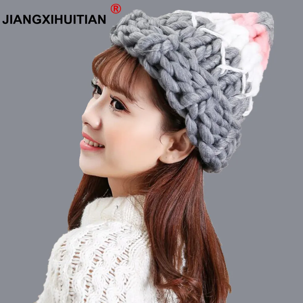 Женская зимняя теплая шерстяная Шапка бини|knitted cap|colorful beaniewool hat |