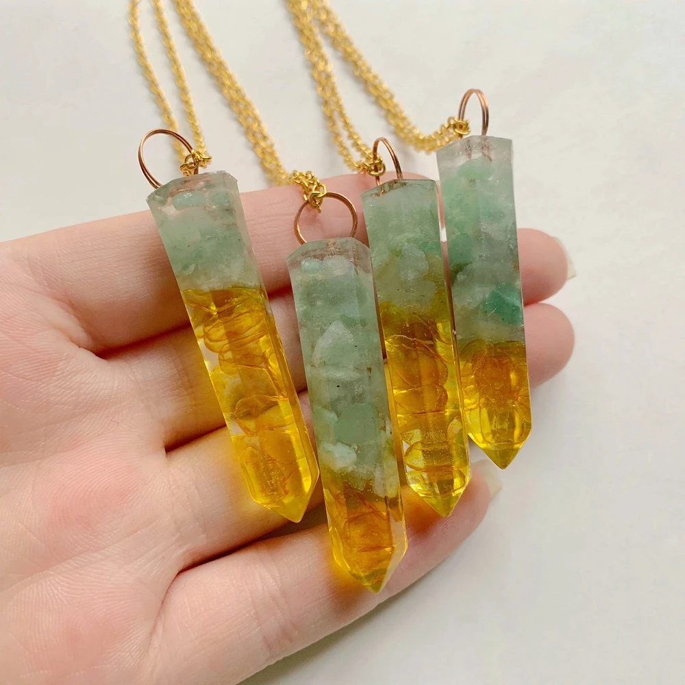Подвеска Bhuann желтая Кварцевая зеленая Aventurine колье кулон из смолы подвеска камня