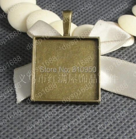 

30pcs/lot Inner size:25mm Square Blank Cameo Vintage Pendant Metal Antique Bronze Jewelry Pendant Base Setting Accessory