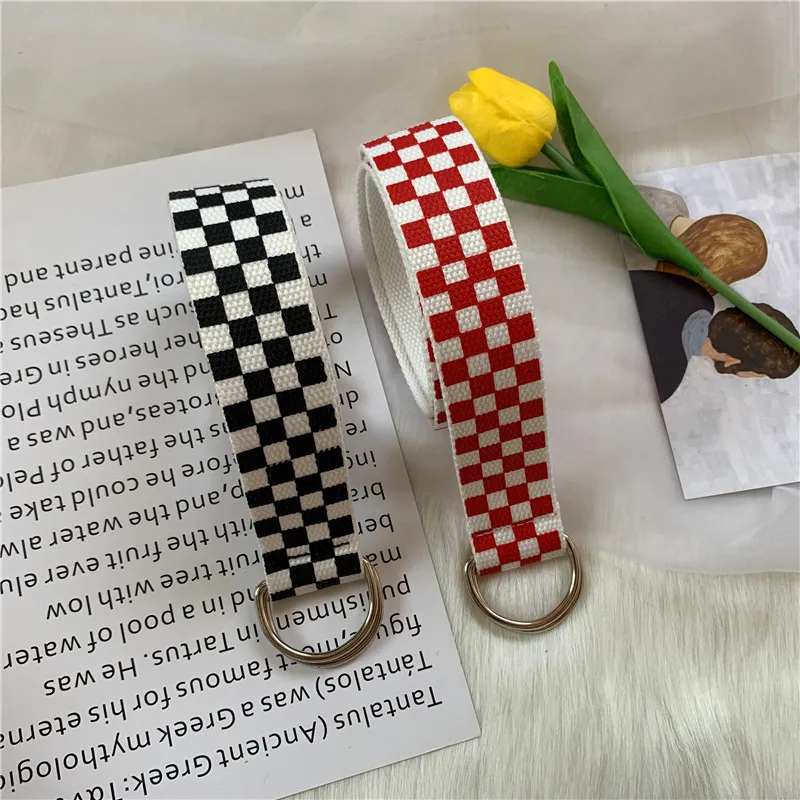 

HUOBAO Canvas Checkerboard Belts Cummerbunds Canvas Waist Belts Casual Checkered Waistband 120cm Black White Plaid Belt