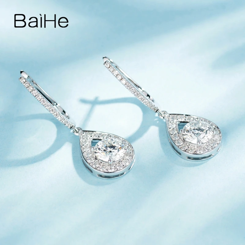 BAIHE одноцветное Белое золото 14 карат 0.70ct круглые Без основной камень для женщин