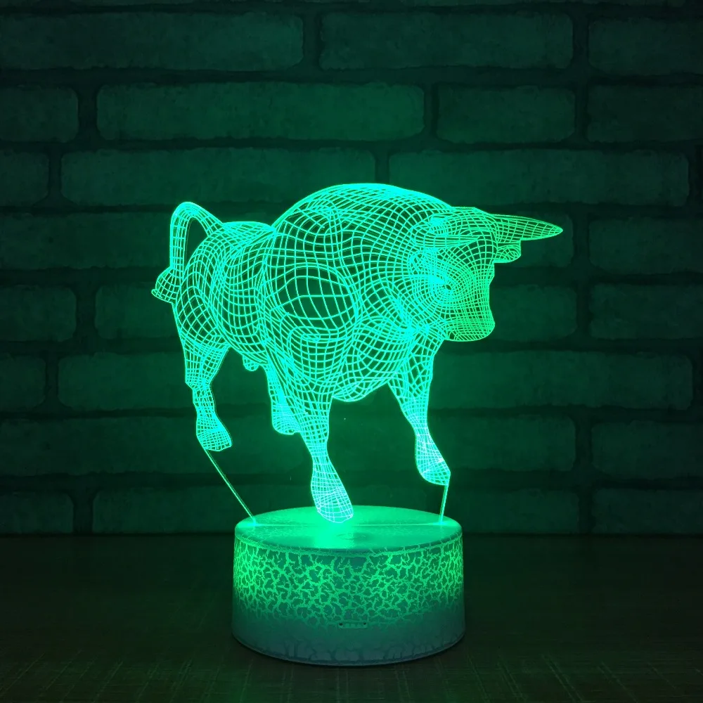 3D Светодиодная лампа бык 7 цветов Usb креативная для спальни бара праздничные