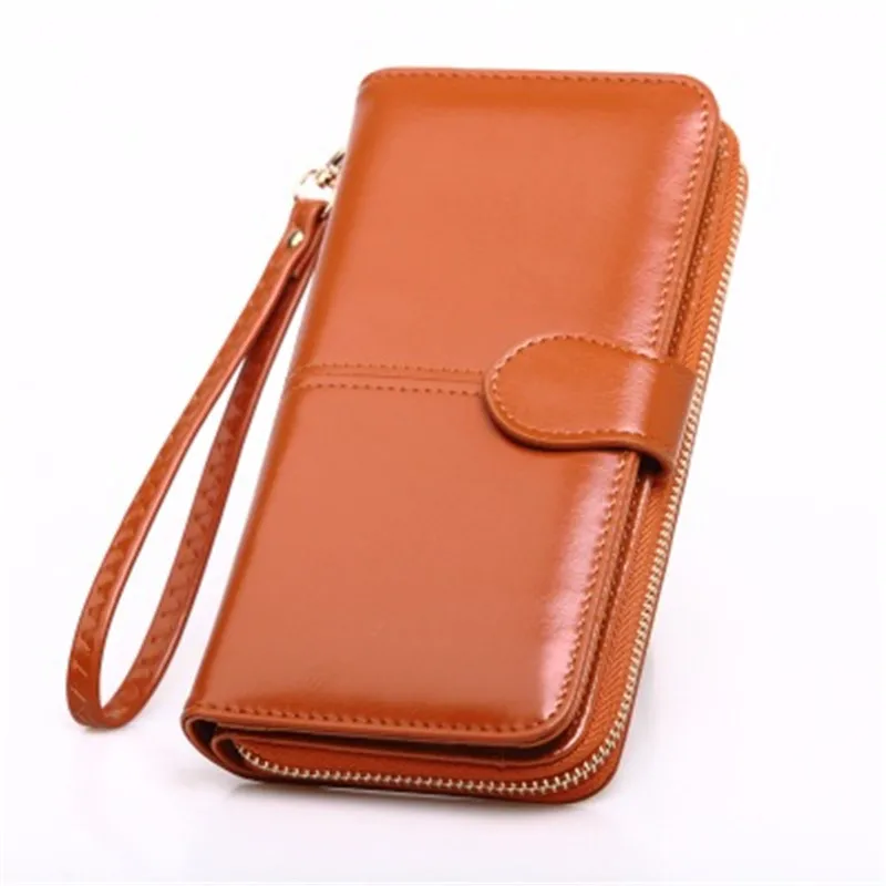 

Oil Wax Leather Wallets For Women Retro Fashion Long Tri-Fold Phone Bag Zip Coin Purse Card Holder Clutch Women Wallet Billetera