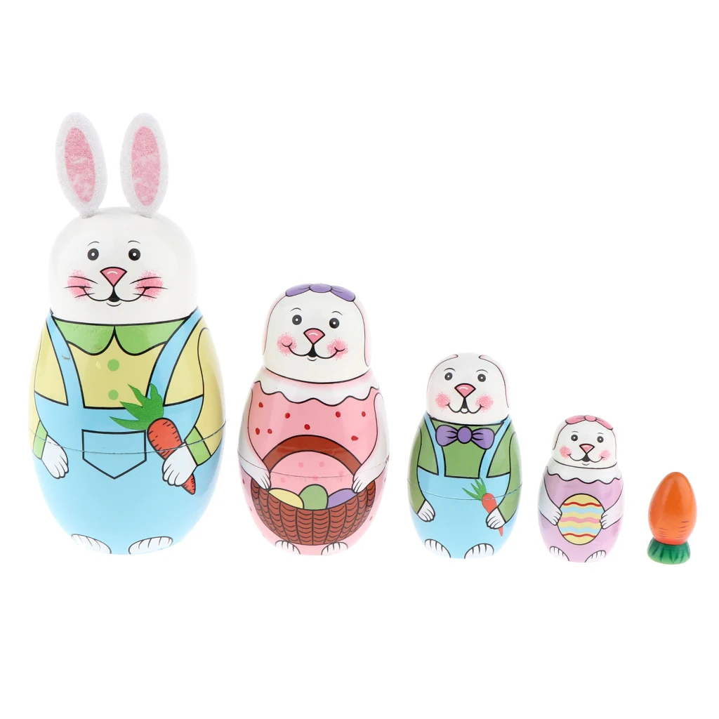5 шт./набор, синие куклы ручной работы, русские Матрешки, Matryoshka, кролик, животные, новинка, Русская Матрешка, набор деревянных кукол, детская игрушка, кукла