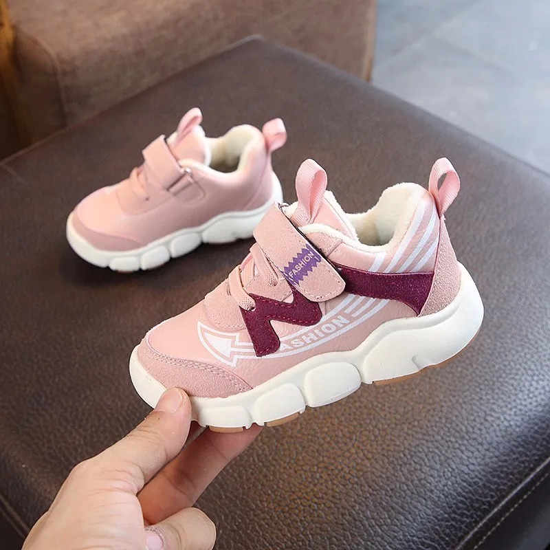 

2018 Children Plus Velvet Warm Sneakers Girls Cotton Shoes Winter New Running Shoes Boys Thick Non-slip Casual Cotton Boots