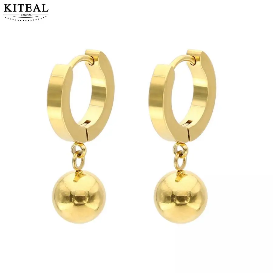 Kiteal New Titanium stainless steel smooth 8mm ball pendant flat ear buckle simple trend fashion jewelry|Серьги-подвески| |