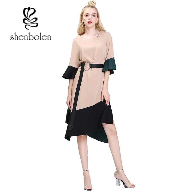 Shenbolen Elegante Vestido Mulheres Мода 2017 г. Ретро senhoras сделать Винтаж Нерегулярные Лоскутная