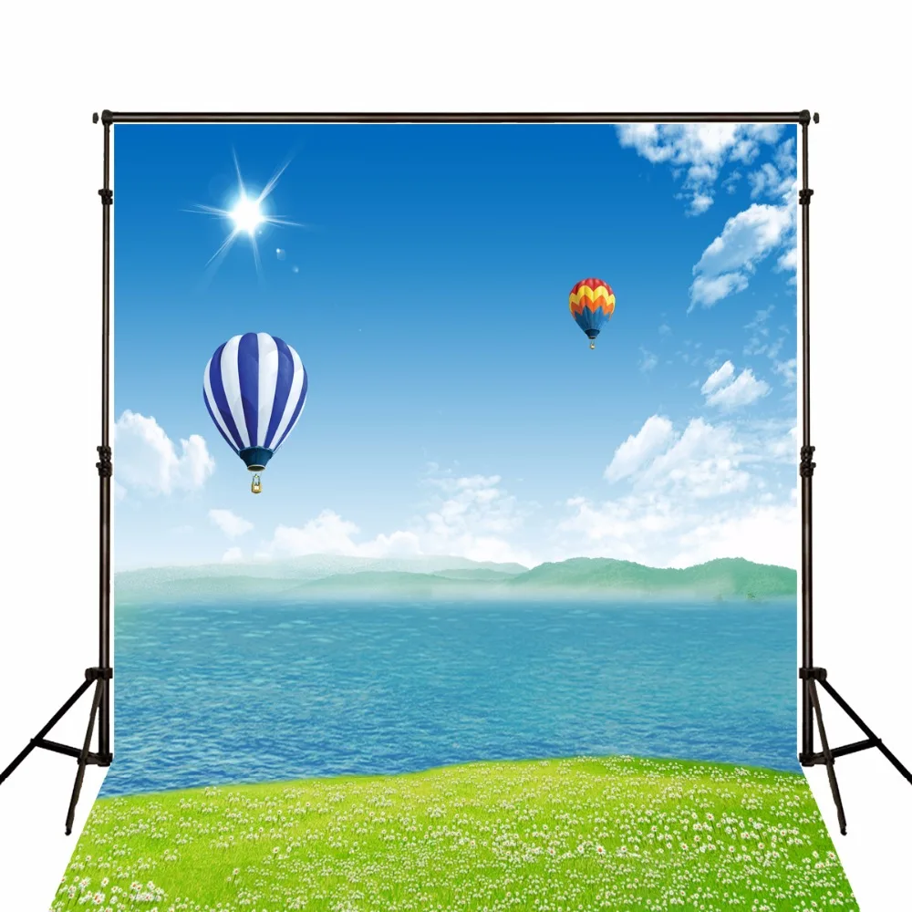 TR 3D небо фон для свадебной фотосъемки зеленая трава море голубое воздушный шар