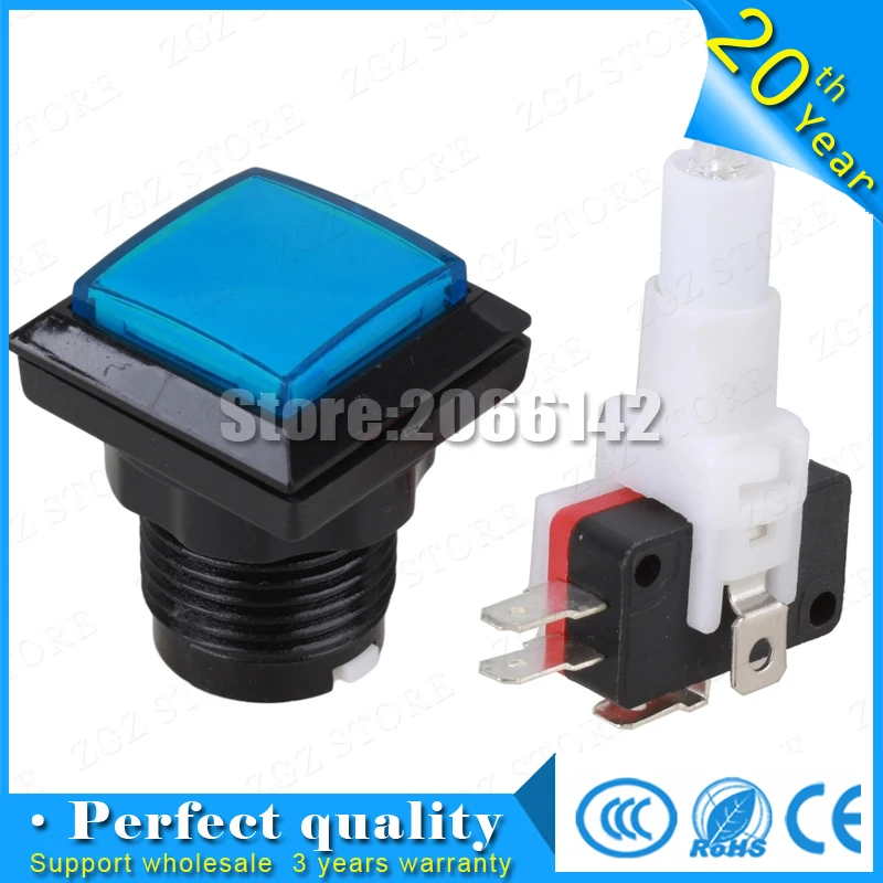 Square Arcade Push Button Switch Set of 5 (blue/Black) Leds button LED light console12 vled large game machine accessories | Спорт и
