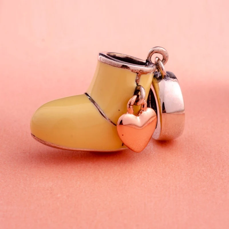 Зимние ботинки Sambaah с желтой эмалью подвеской серебряные бусины 925 пробы подходят