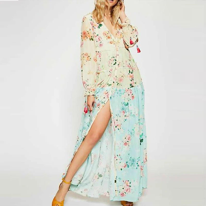Женское шифоновое пляжное платье в стиле бохо с цветочным принтом длинное