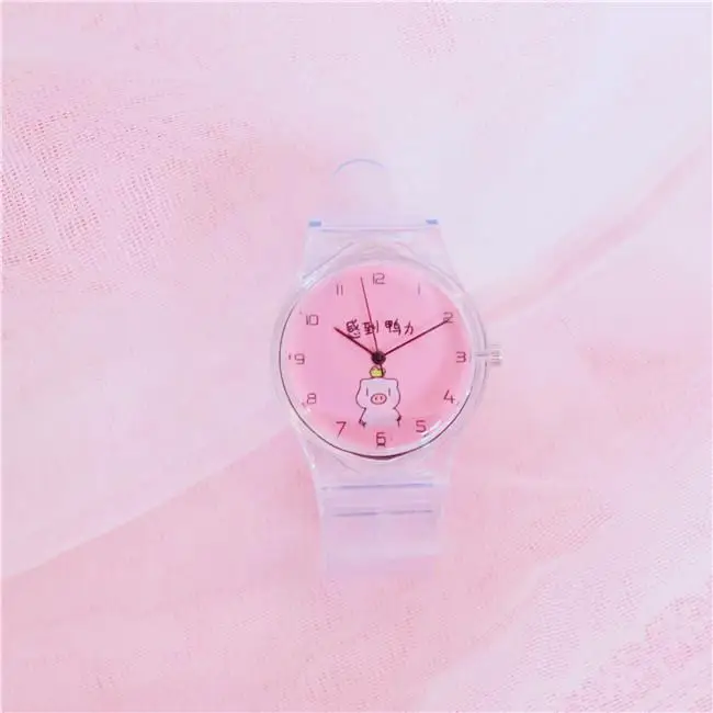 Pink Новинка, милые Мультяшные часы со Свинкой, женские прозрачные часы, милые красивые женские кварцевые часы, женские наручные часы, reloj mujer - Цвет: Pink