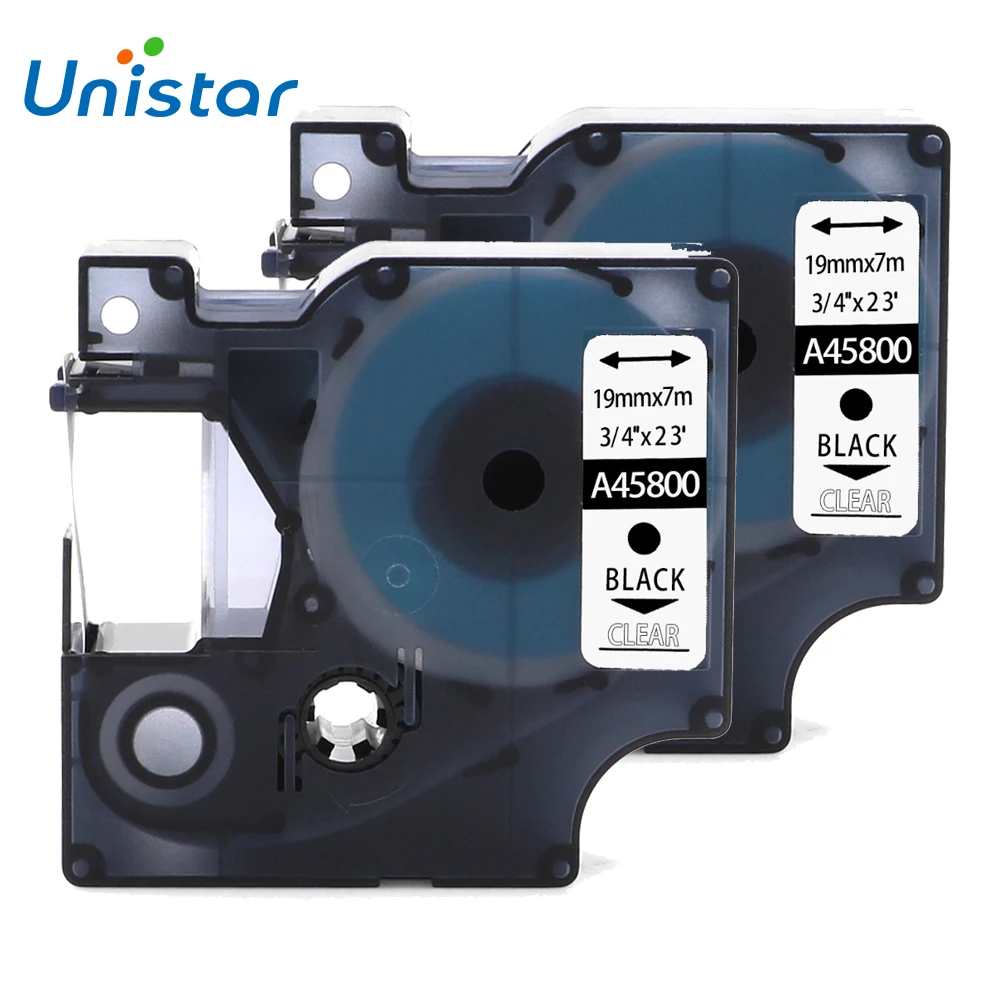 UNISTAR 2 шт. ленты для этикеток совместимые с принтером DYMO D1 45800 черные на прозрачных