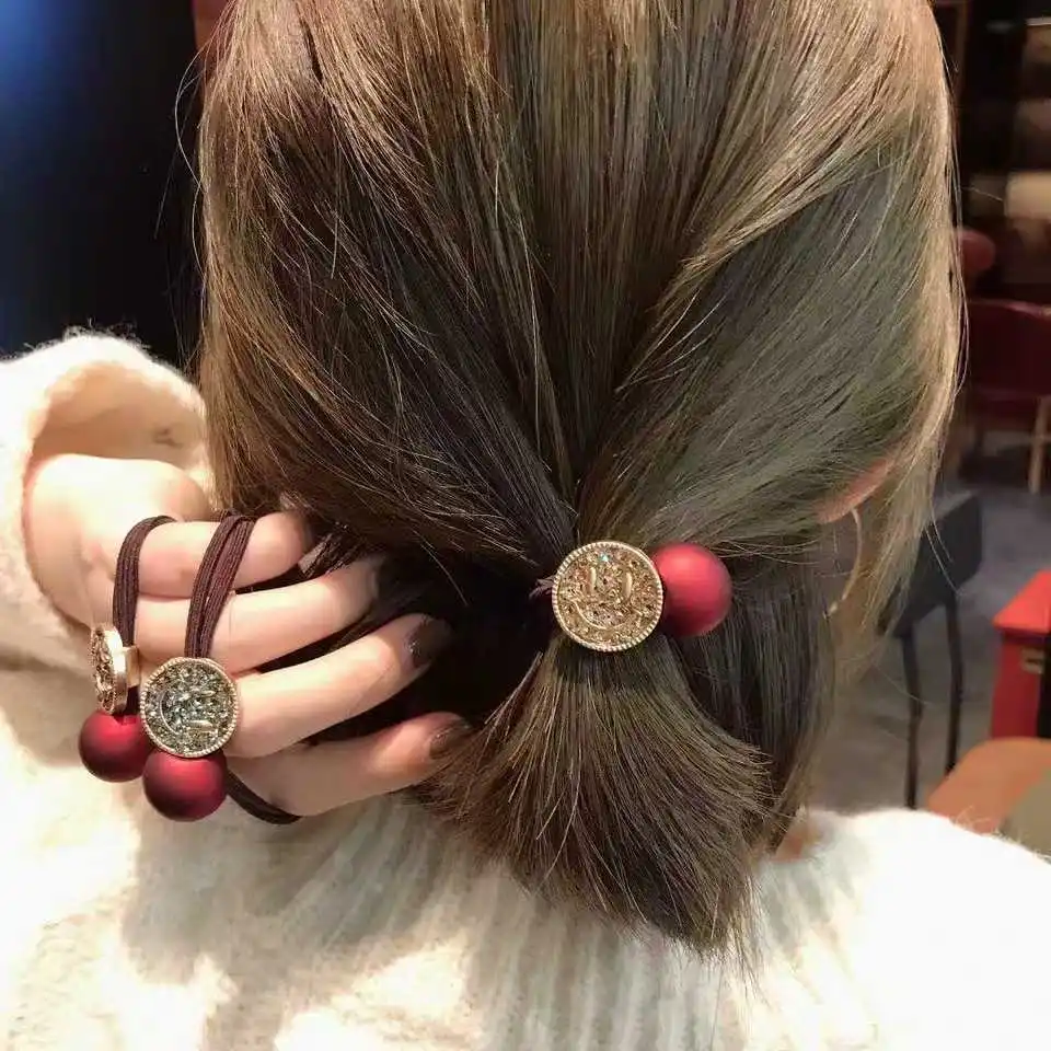 

MuHan Hair Rope Women Crystal Smiling face Elastic Hair Band Girls Red Ball Headwear Scrunchy Headbands Trendy Hair Accessories
