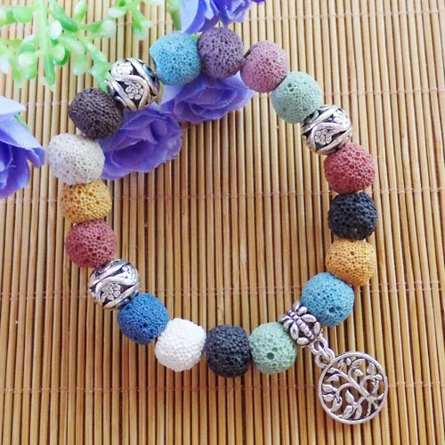 (1 нить/Лот) смешанный вулканический черный круглый эластичный браслет 7 дюймов 10