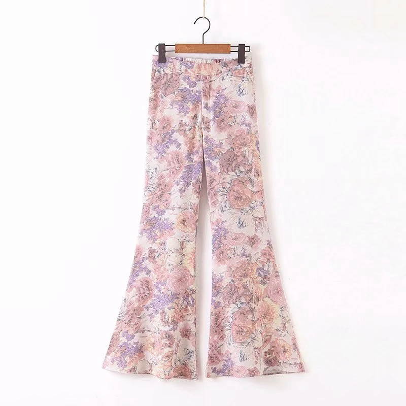 Летний наряд Женский комплект из двух предметов с длинными брюками Цветочная