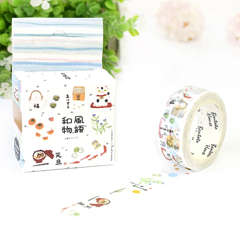 hefengwuyu 1 шт. васи ленты DIY японская бумага мультфильм цветок маскирующая лента декоративные клейкие ленты Скрапбукинг наклейки - Цвет: hefengwuyu