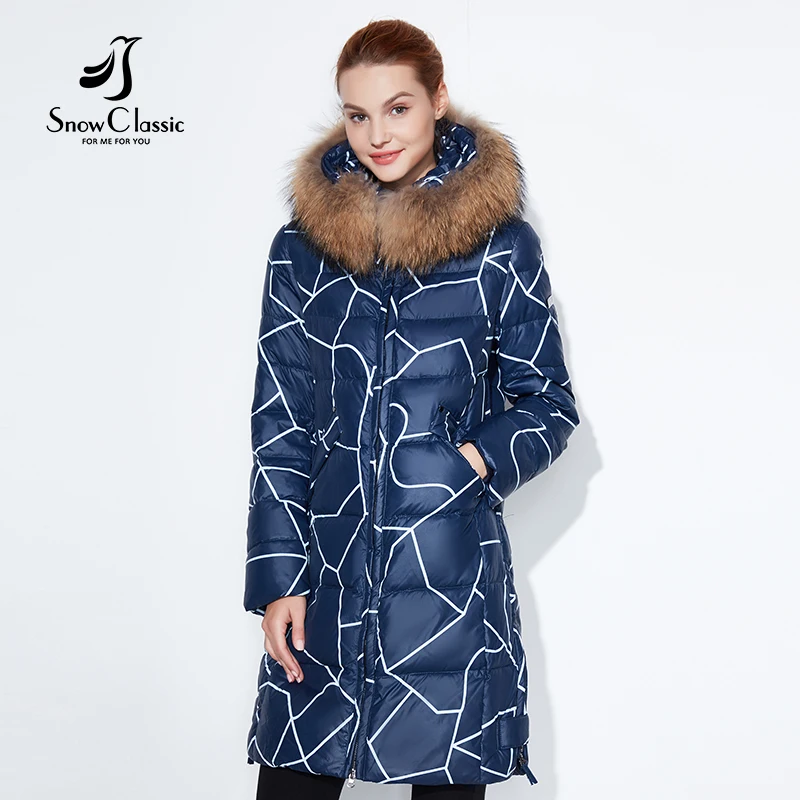 Snowclassic Модные женские зимняя куртка толстый длинный Пальто в полоску Куртки капюшон регулируется талия тонкая теплая обувь с хлопчатобумажными стельками