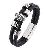 male jewelry punk double layer black braided leather buddha bracelet men stainless steel magnetic clasps vintage bracelet sp0338