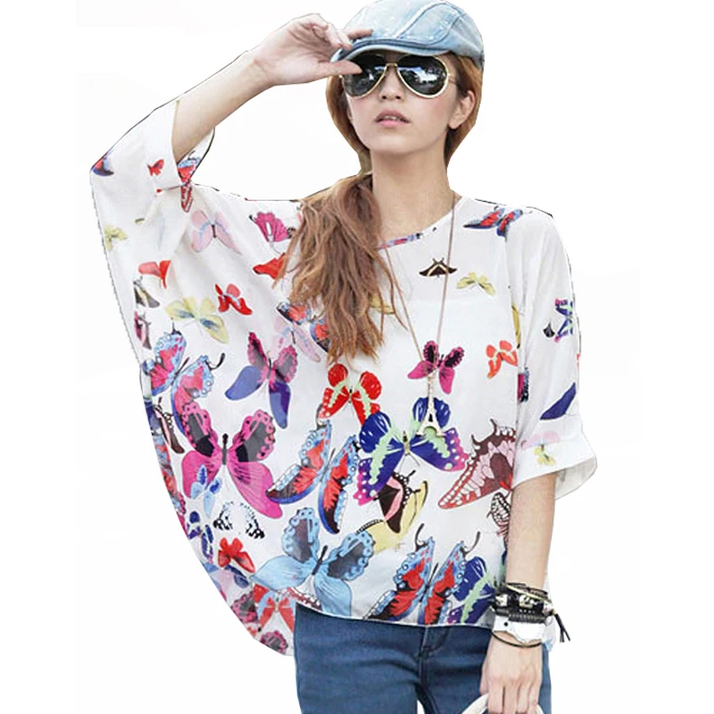 Женская шифоновая блузка с рукавом летучая мышь|blusas plus|blusas stylewomen blouses |