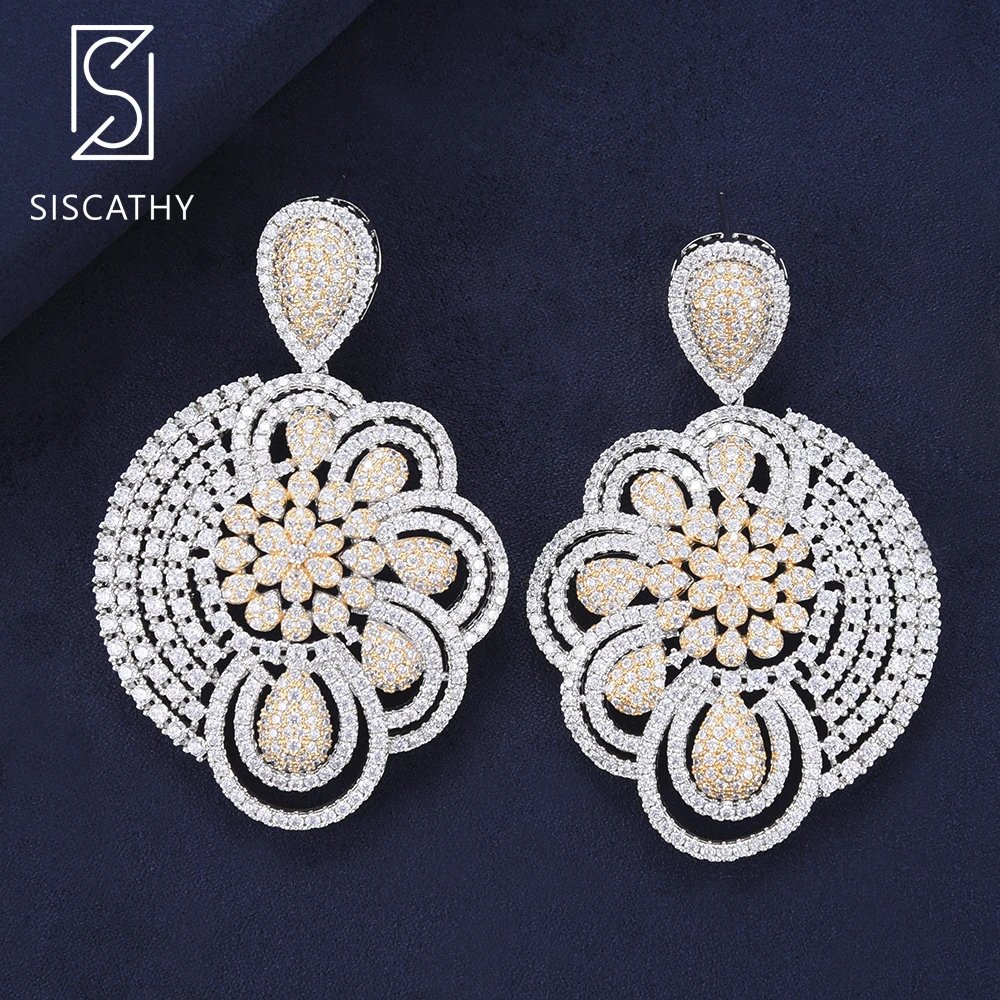 Siscathy Luxury Indian Earrings Hanging Waterdrop Drop Dangle Jewelry Cubic Zirconia Nigerian Bridal Wedding | Украшения и