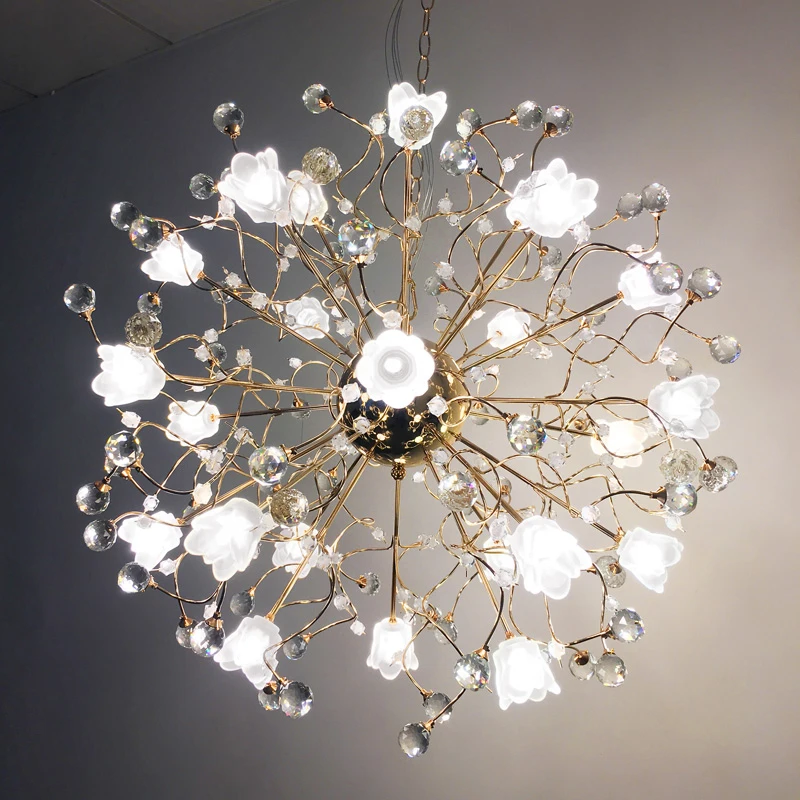 European style living room romantic crystal chandelier LED creative American bedroom lamp lighting | Лампы и освещение