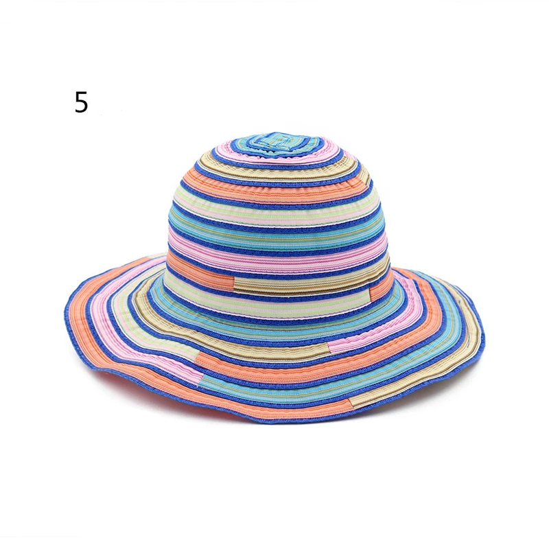 Summer Trendy Fashion Sweet Romantic Retro Classic Women Lady Stripped Outdoor Sun Proof Beach Wide Brim Bucket Hat|wide brim sun hat|sun beach