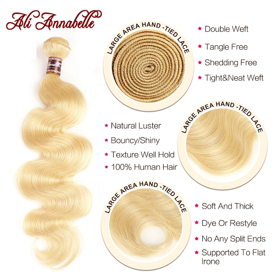 613 Блондин человеческие волосы пучки малайзийских человеческих Пряди волос для - Фото №1