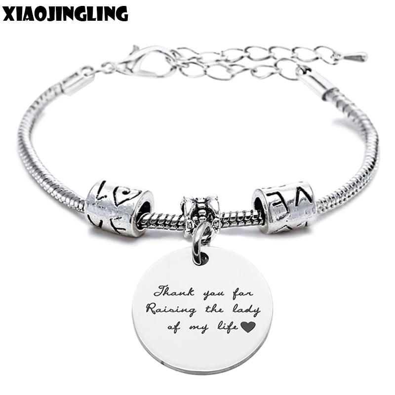 XIAOJINGLING 'Thank you for Raising the Lady of my life' Charm Bracelet Stainless Steel Fashion Women Jewelry Mother-in-law Gift |