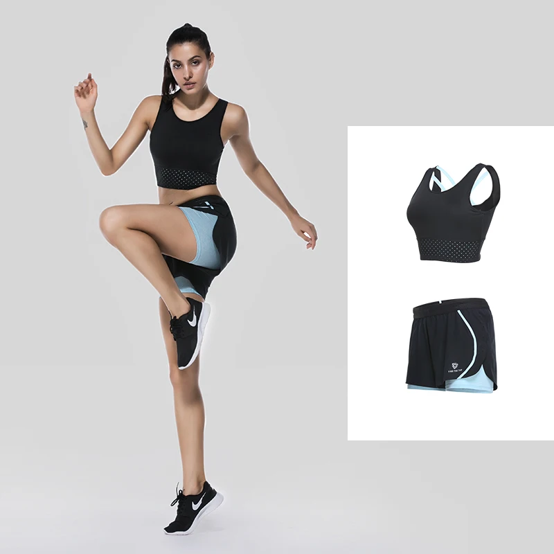 Для женщин 2 шт. Костюм для йоги быстросохнущая Бег тренировки Костюмы дышащая
