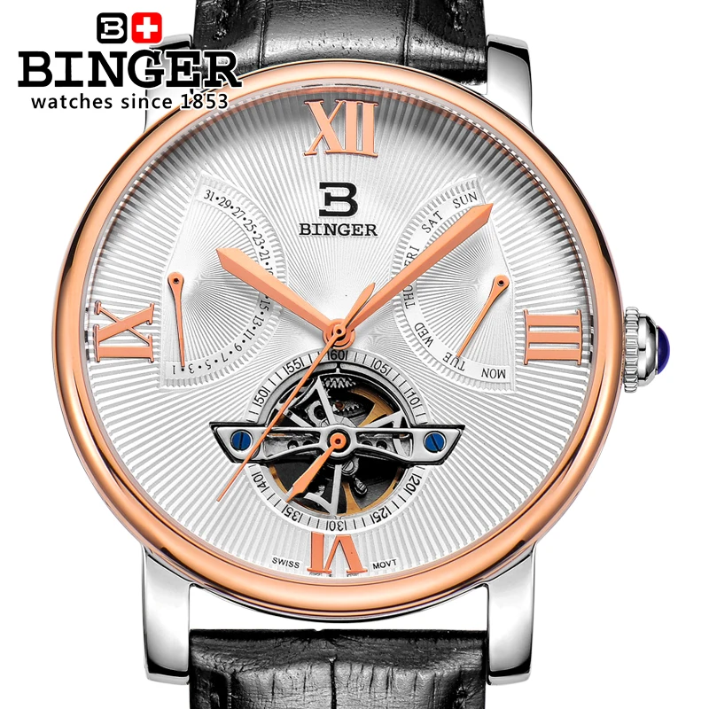 Швейцарские мужские часы Tourbillion автоматические механические бингера люксовый