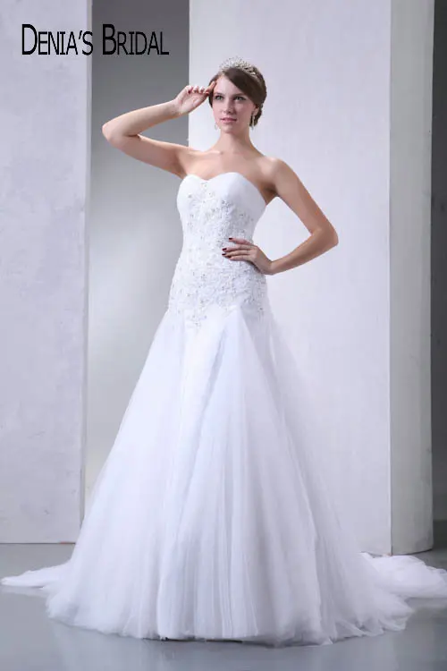 2017 Real Photos Sweetheart A-Line Wedding Dresses Pleats Appliques Floor-Length Chapel Train Long Bridal Gowns | Свадьбы и