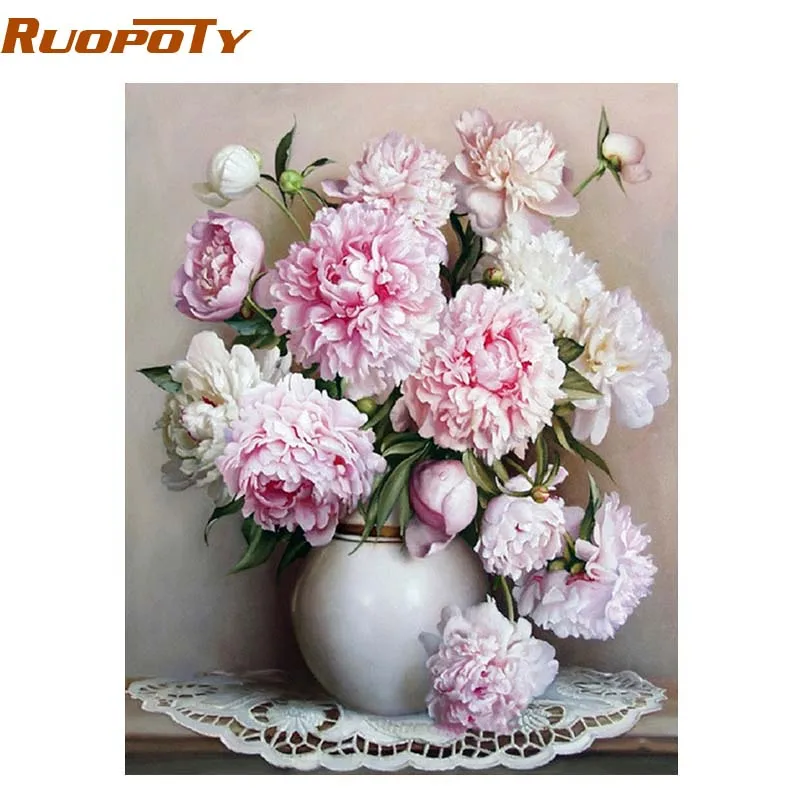 RUOPOTY Frame Pink Flower DIY Painting By Numbers Acrylic Paint Hand Painted Oil On Canvas For Home Decor | Дом и сад