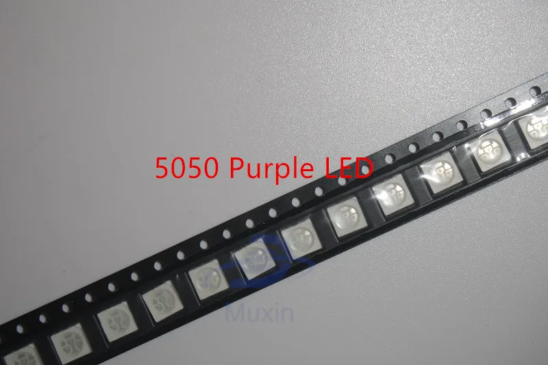 100 шт. УФ светодиодный SMD 5050 Чип фиолетовый поверхностный монтаж бисер 60 мА