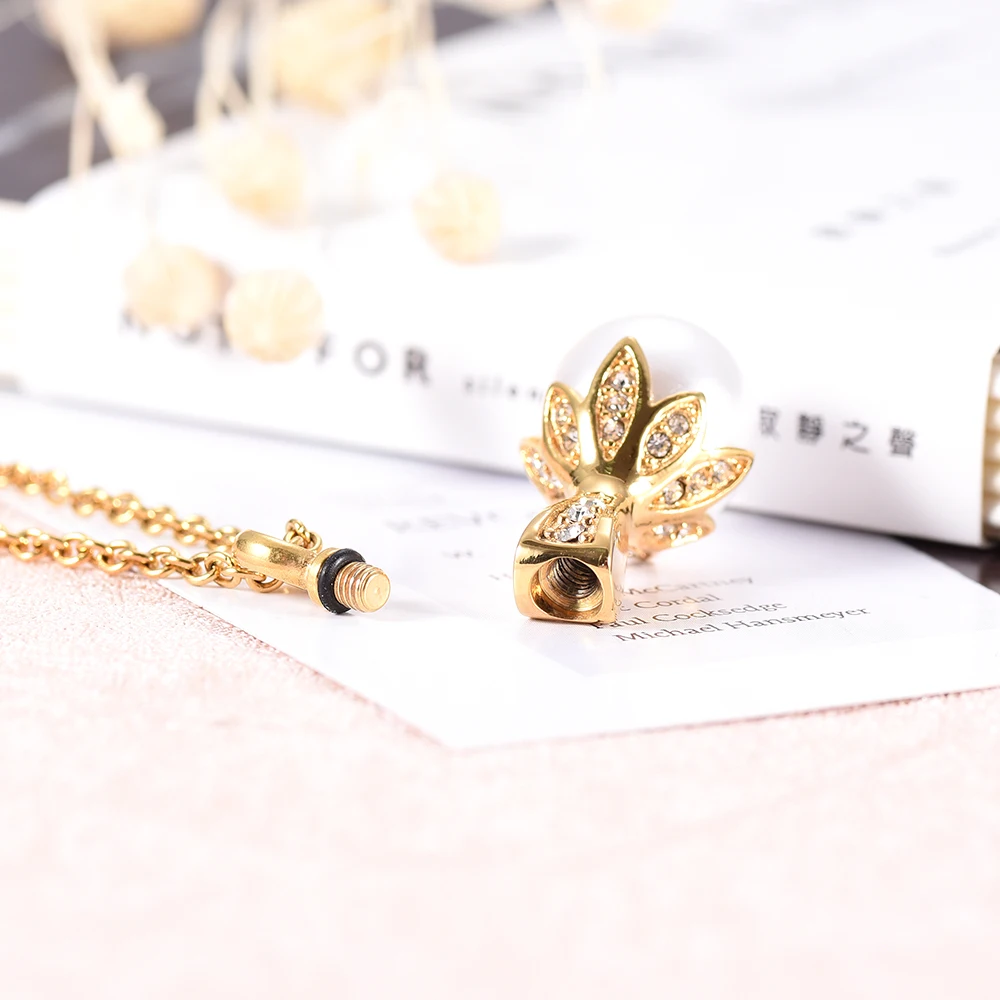 Cremation Urn Necklace Gold-Color Micro Pave Cubic Zirconia Pearl Pendant Memorial Jewelry Ashes Gift For Women Mom | Украшения и