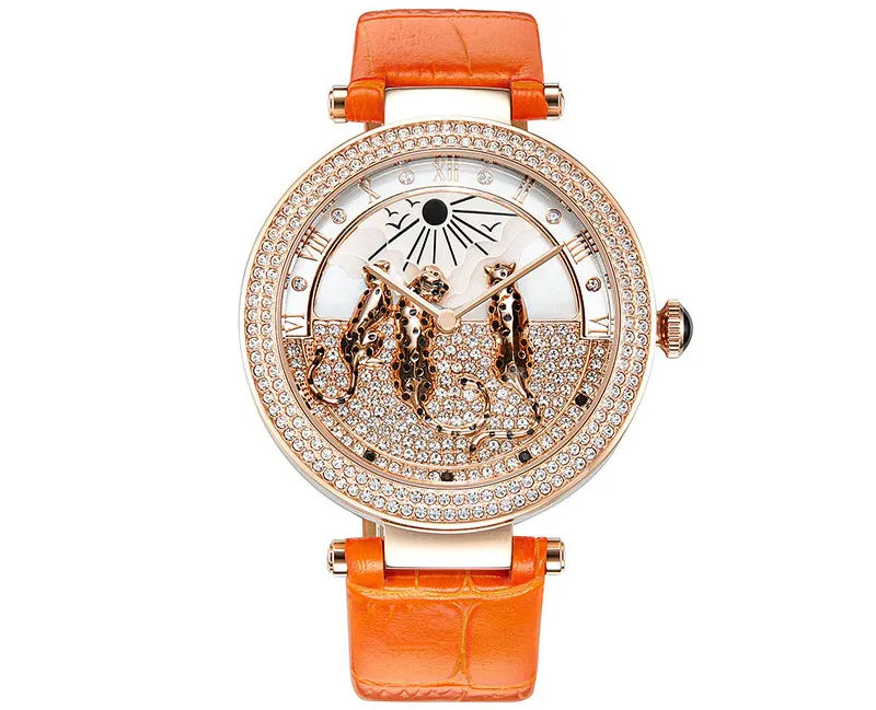 Милые леопардовые украшенные женские часы с кристаллами новые дизайнерские