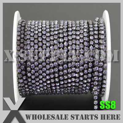 

SS8 CLOSE Rhinestone Cup Chain, Black Diamond Rhinestone in Gunmetal Chain for Wedding Decoration and Bridal Dress X1118