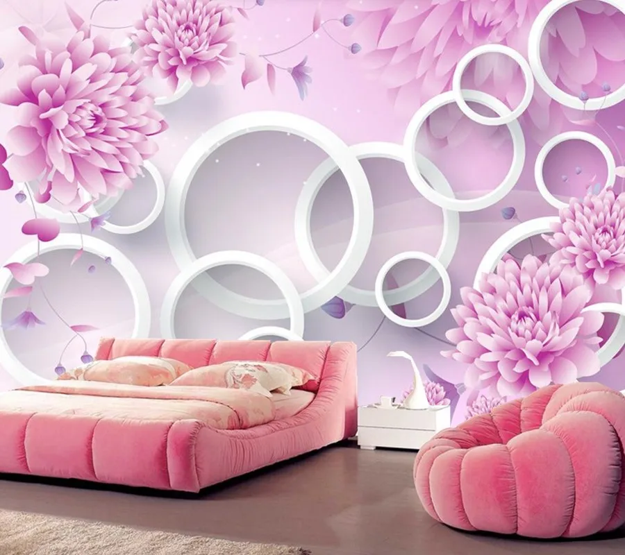3D mural papel de parede Purple romantic flower restaurant living room study sofa TV wall bedroom 3d purple wallpaper | Обустройство