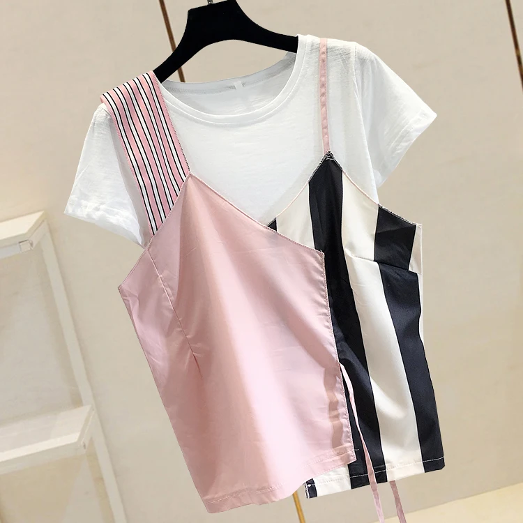 Летняя Новинка 2019 года футболка с короткими рукавами в полоску Свободный жилет