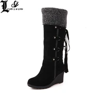 snow boots big size 4 10 5 cross tied flock fashion mid calf boots short plush increase ladies boot designer news l107