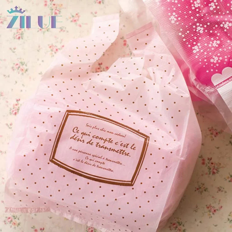 

Zilue 100 шт./лот Размер 18*35 см (7 "* 14") пластиковый пакет для покупок ручка упаковка подарок маленькая точка розовые цвета милая сумка товары для д...